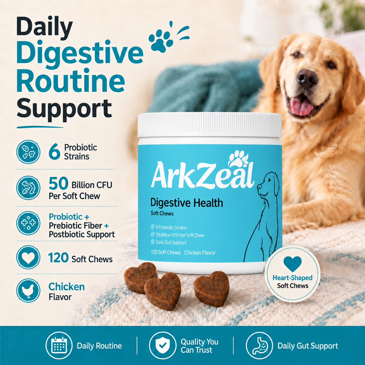 ArkZeal Digestive Health Probiotic Chews for Dogs